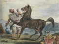 Turk führt sein Pferd oder arabischen